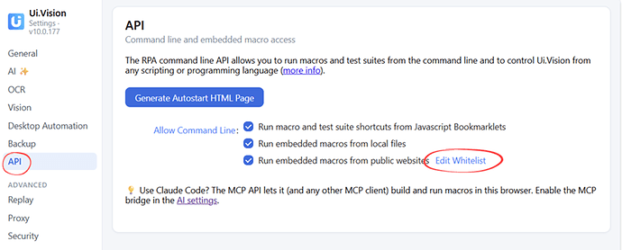 Whitelisting sites for embedded macros in the latest version