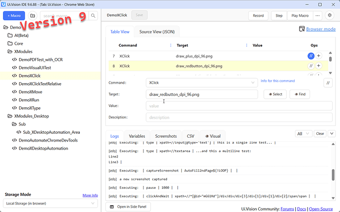 Ui.Vision Version 9 user interface