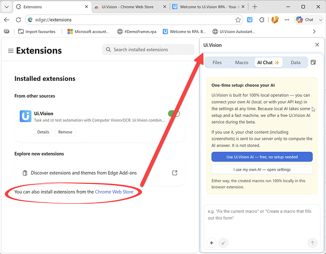 Install Ui.Vision for Chrome into Edge