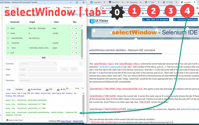 selects tabs in the browser macro