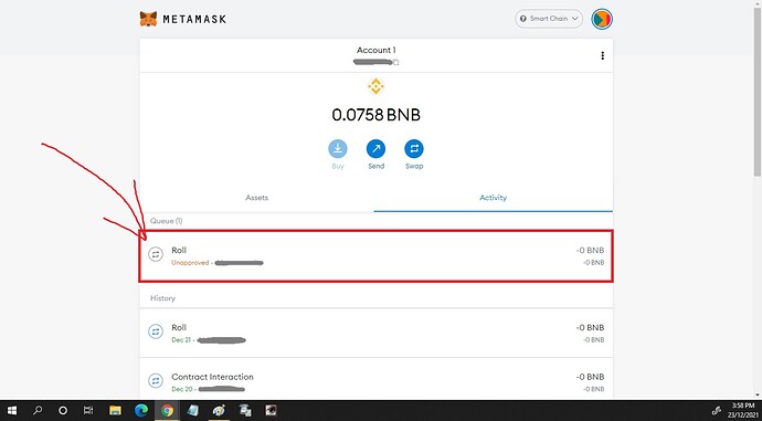 MetaMask Roll Activity Click