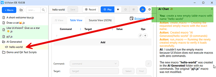 create new macro via ai chat