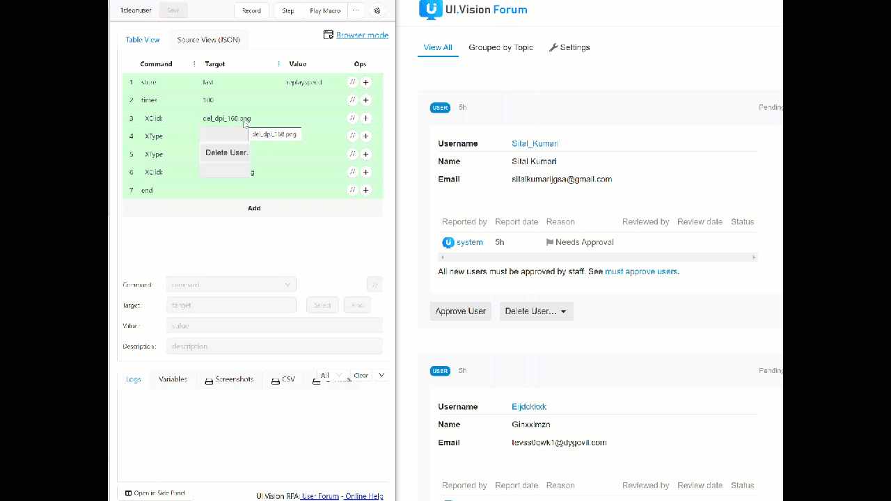 mass delete spammer accounts on discourse forum